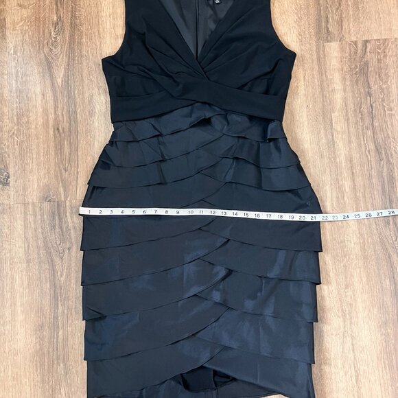 Adrianna Papell Black Tiered Hammered Satin Sheath Dress Sz 14 - Picture 10 of 12
